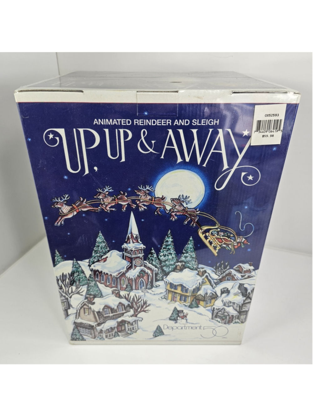 SEALED Dept 56 Snow Village Animated Reindeer And Sleigh Up Up & Away NEW